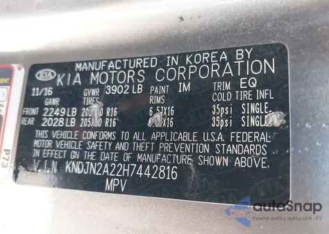 2017 Kia Soul z USA, uszkodzony, nr VIN KNDJN2A22H7442816